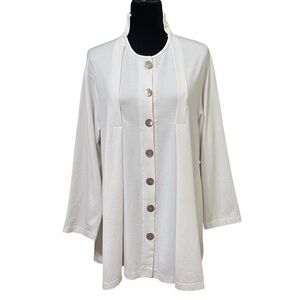 North Star Base White Button Front Lagenlook Minimalist Cardigan Sweater Medium